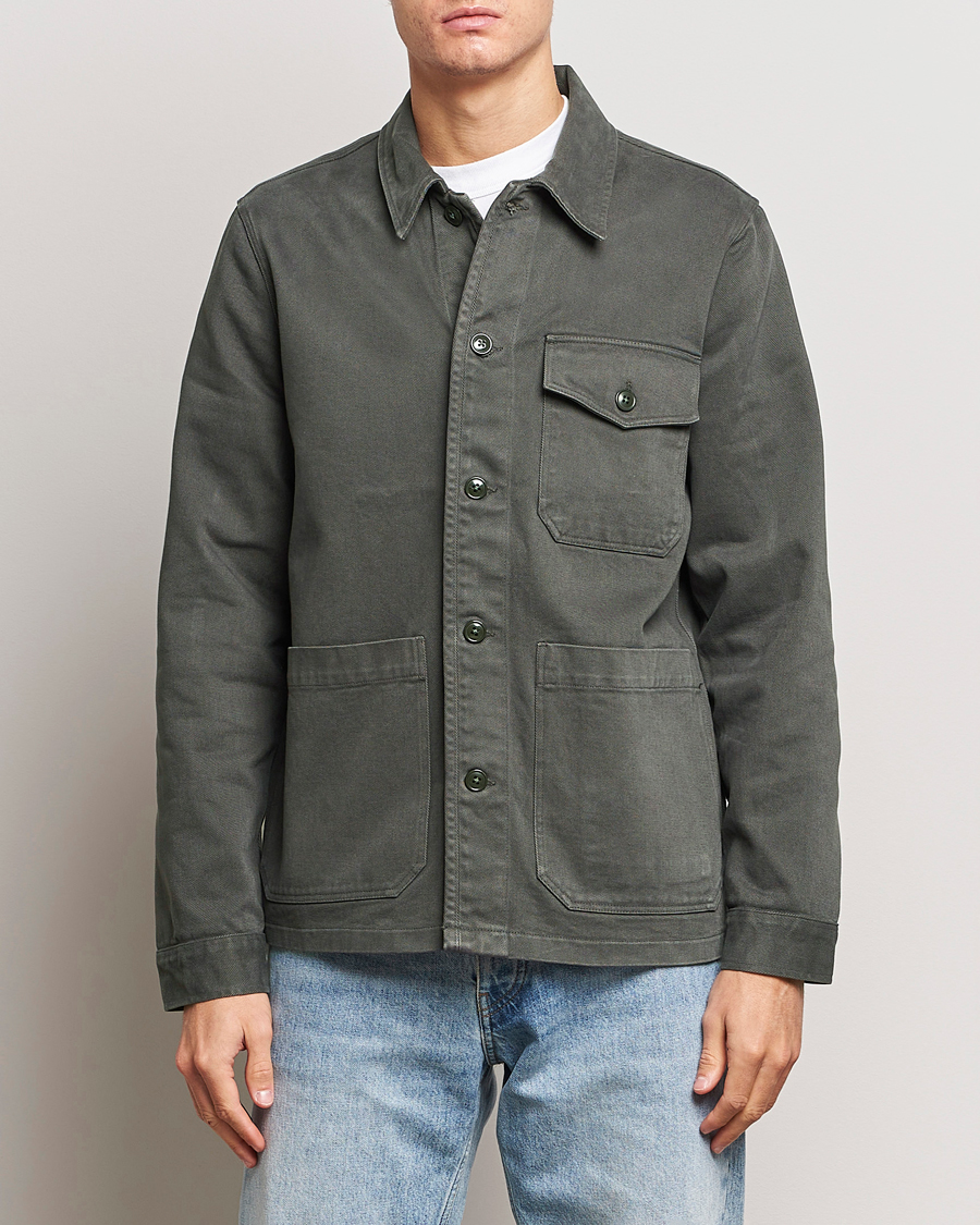 Uomini |  | A Day\'s March | Patch Pocket Sturdy Twill Overshirt Olive