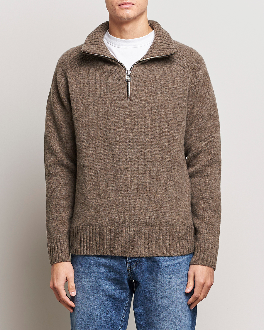 Uomini | Reparti | A Day\'s March | Cullen Half-Zip Lambswool Sweater Dark Taupe