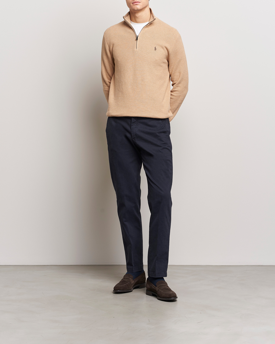 Uomini | Maglieria | Polo Ralph Lauren | Half Zip Cotton Pullover Camel Melange