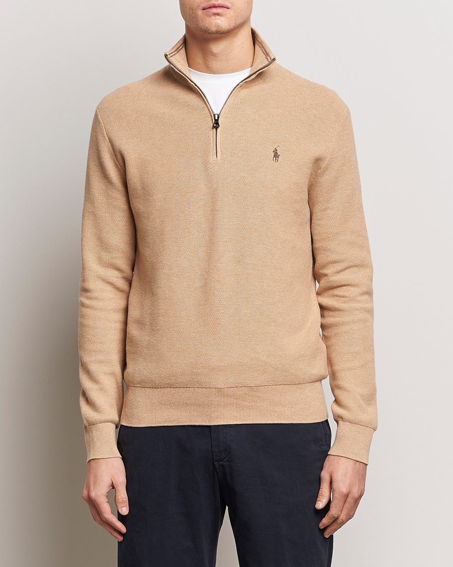 Uomini | Maglieria | Polo Ralph Lauren | Half Zip Cotton Pullover Camel Melange
