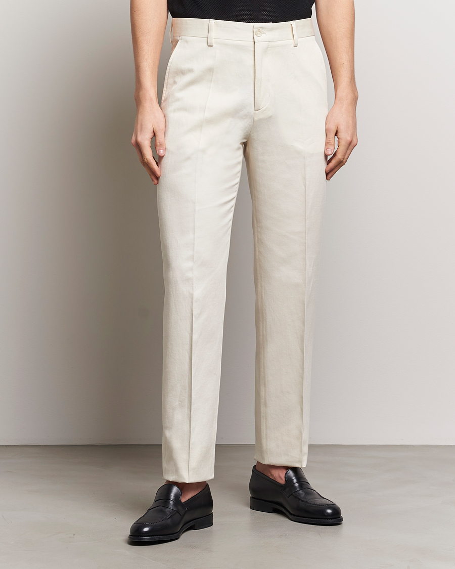 Uomini | Pantaloni | Filippa K | Straight Linen Trousers Bone White