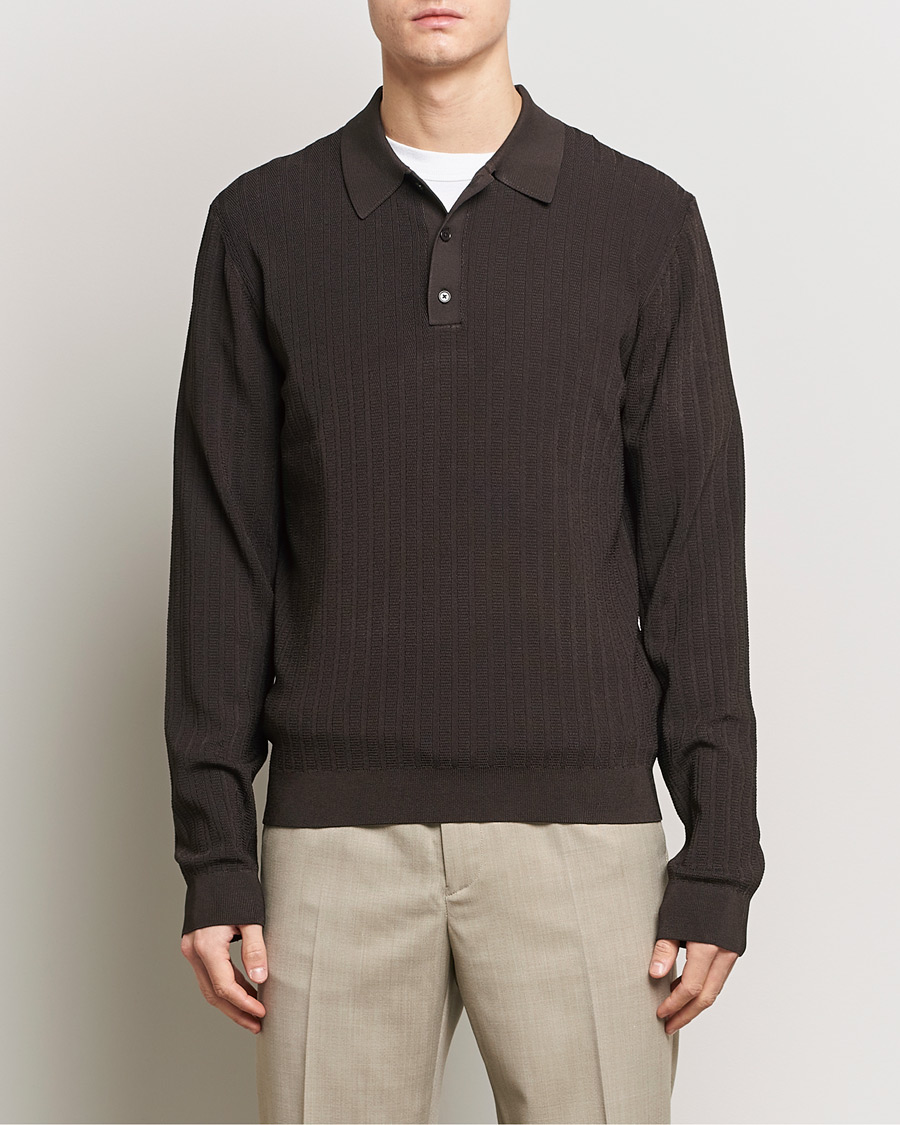 Uomini |  | Filippa K | Structured Knitted Polo Dark Oak