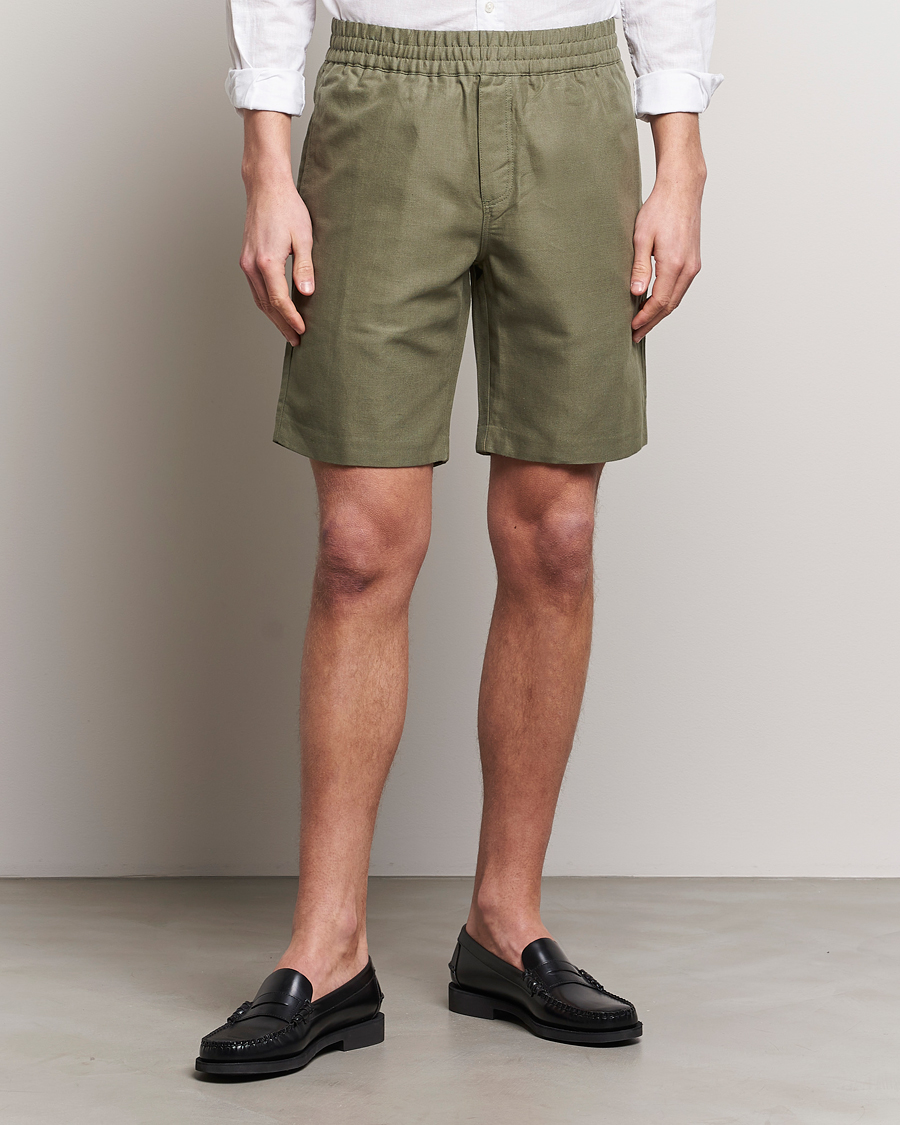 Uomini | Pantaloncini di lino | Samsøe Samsøe | Smith Linen/Cotton Drawstring Shorts Dusty Olive