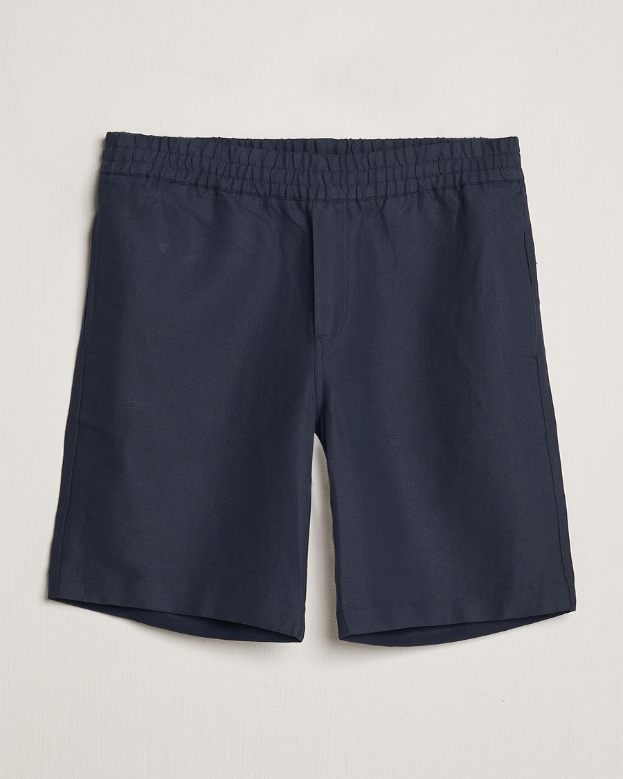 Uomini | Pantaloncini | Samsøe Samsøe | Smith Cotton/Linen Drawstring Shorts Salute Navy