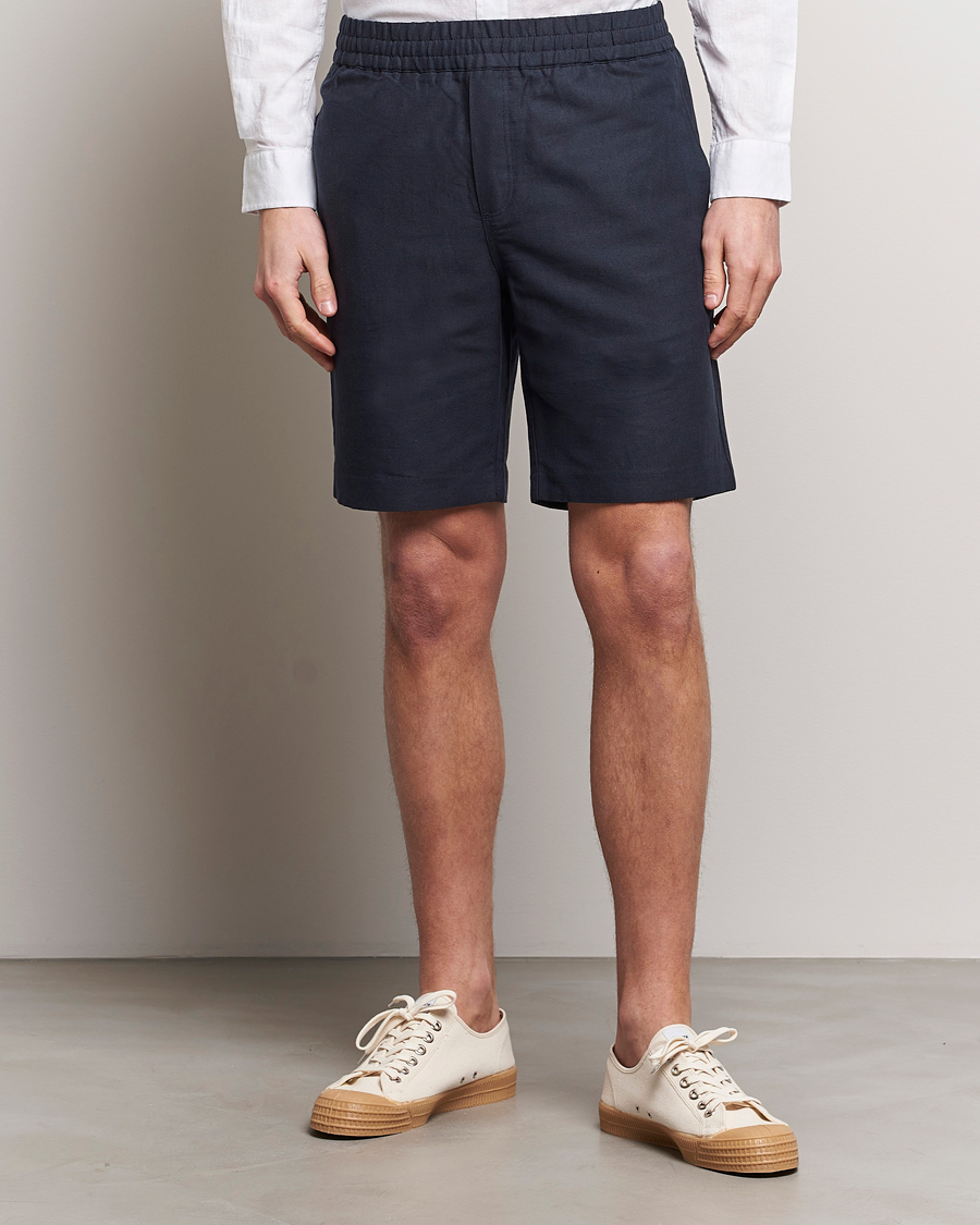 Uomini | Pantaloncini | Samsøe Samsøe | Smith Cotton/Linen Drawstring Shorts Salute Navy