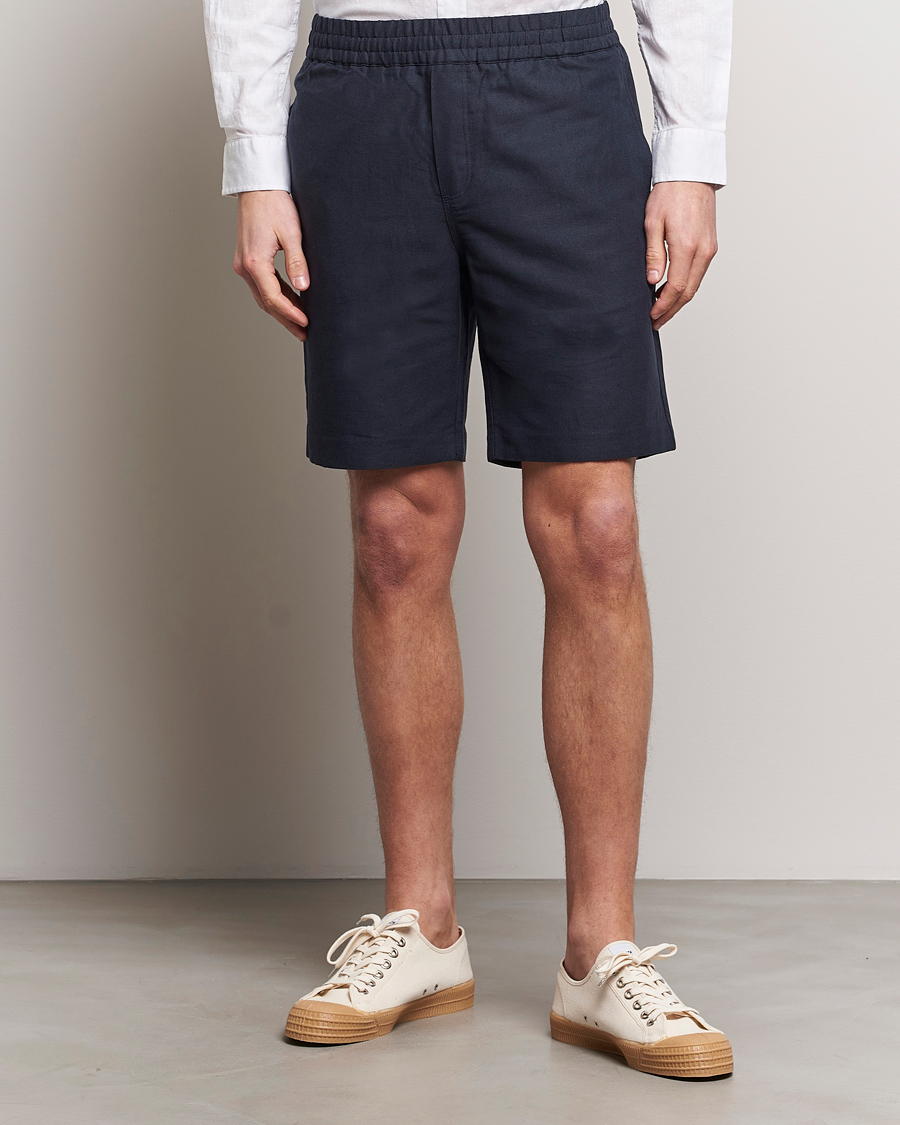 Uomini | Pantaloncini di lino | Samsøe Samsøe | Smith Linen/Cotton Drawstring Shorts Salute Navy