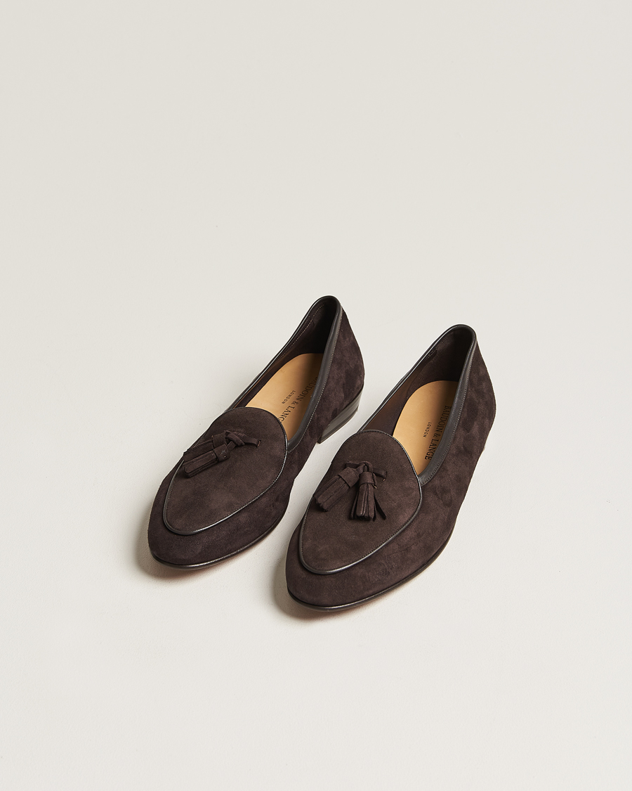 Uomini |  | Baudoin & Lange | Sagan Classic Tassel Loafers Dark Brown Suede