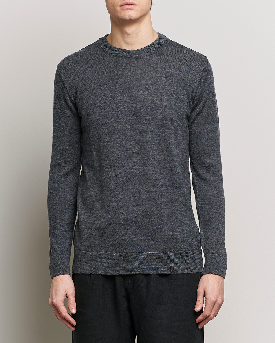 Uomini |  | KnowledgeCotton Apparel | Regular Merino Knit Crew Neck Dark Grey Melange