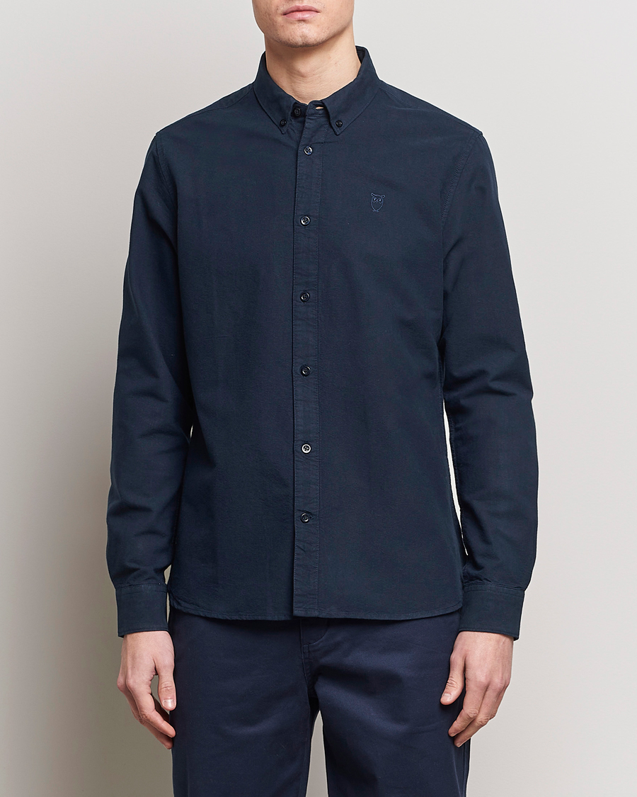 Uomini |  | KnowledgeCotton Apparel | Harald Small Owl Regular Oxford Shirt Total Eclipse