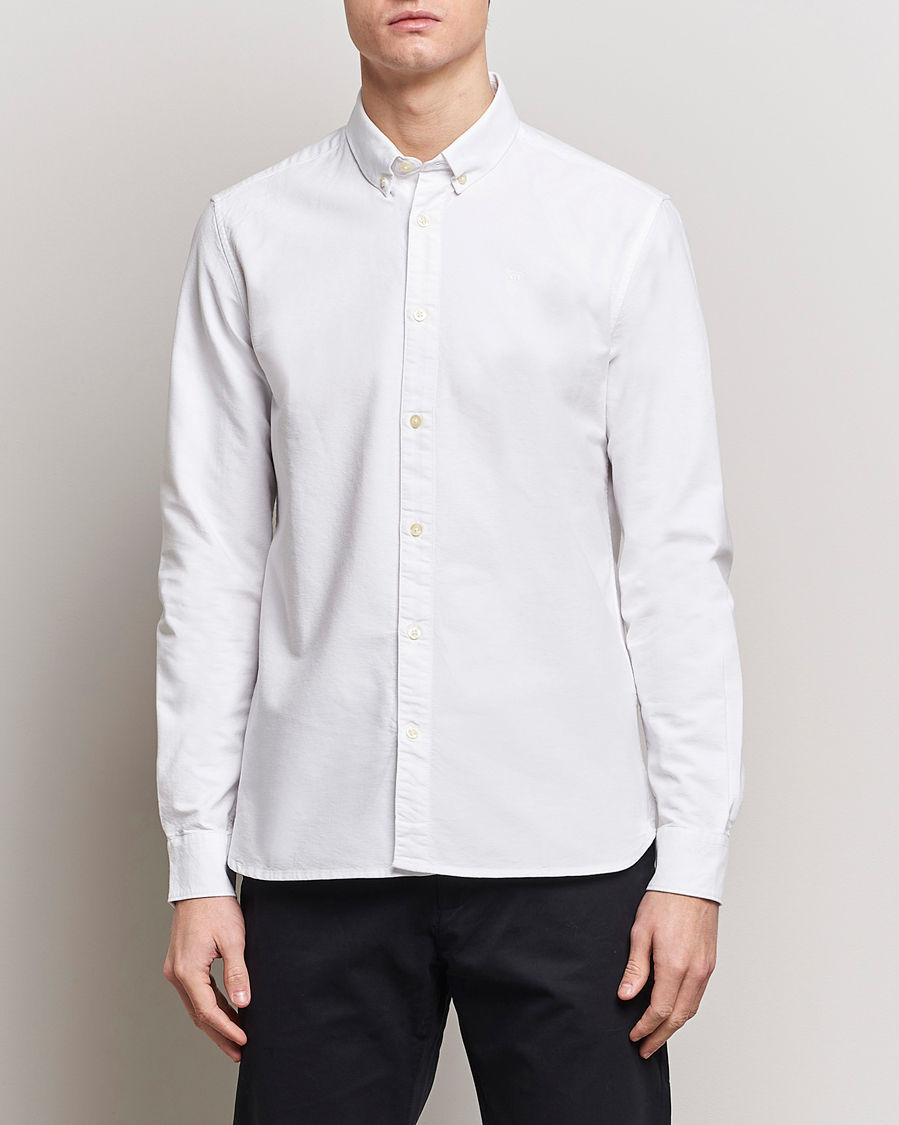 Uomini | KnowledgeCotton Apparel | KnowledgeCotton Apparel | Harald Small Owl Regular Oxford Shirt Bright White