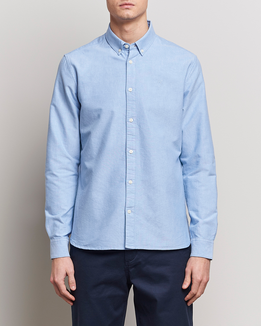 Uomini |  | KnowledgeCotton Apparel | Harald Small Owl Regular Oxford Shirt Lapis Blue