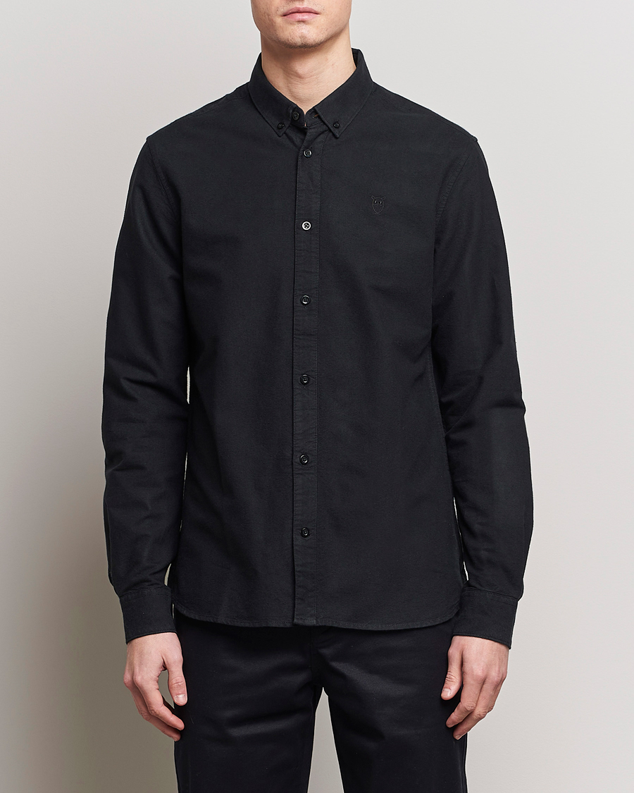 Uomini | Camicie | KnowledgeCotton Apparel | Harald Small Owl Regular Oxford Shirt Jet Black