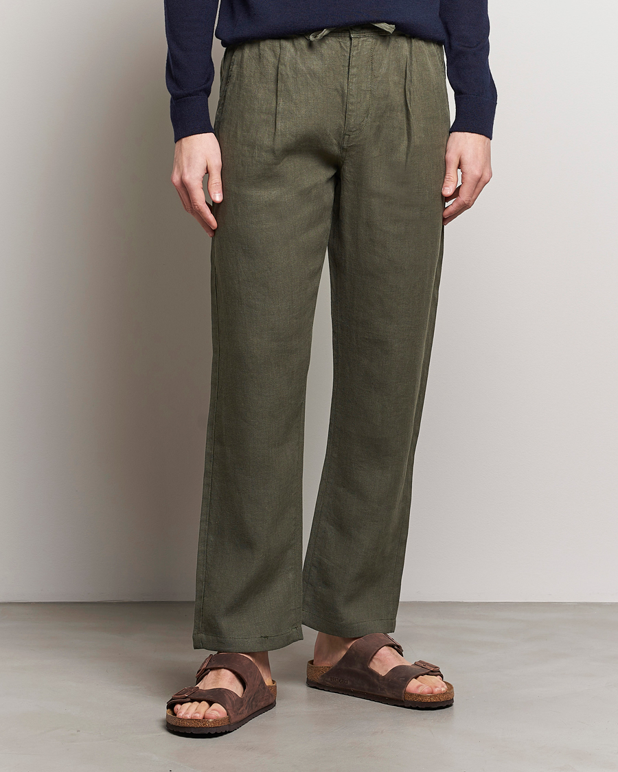 Uomini | Pantaloni | KnowledgeCotton Apparel | Loose Linen Pants Burned Olive