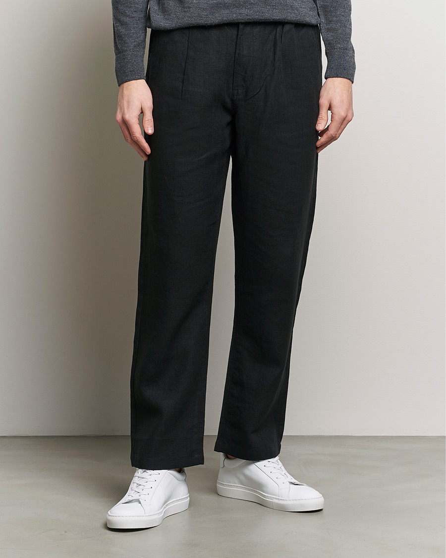 Uomini |  | KnowledgeCotton Apparel | Loose Linen Pants Jet Black