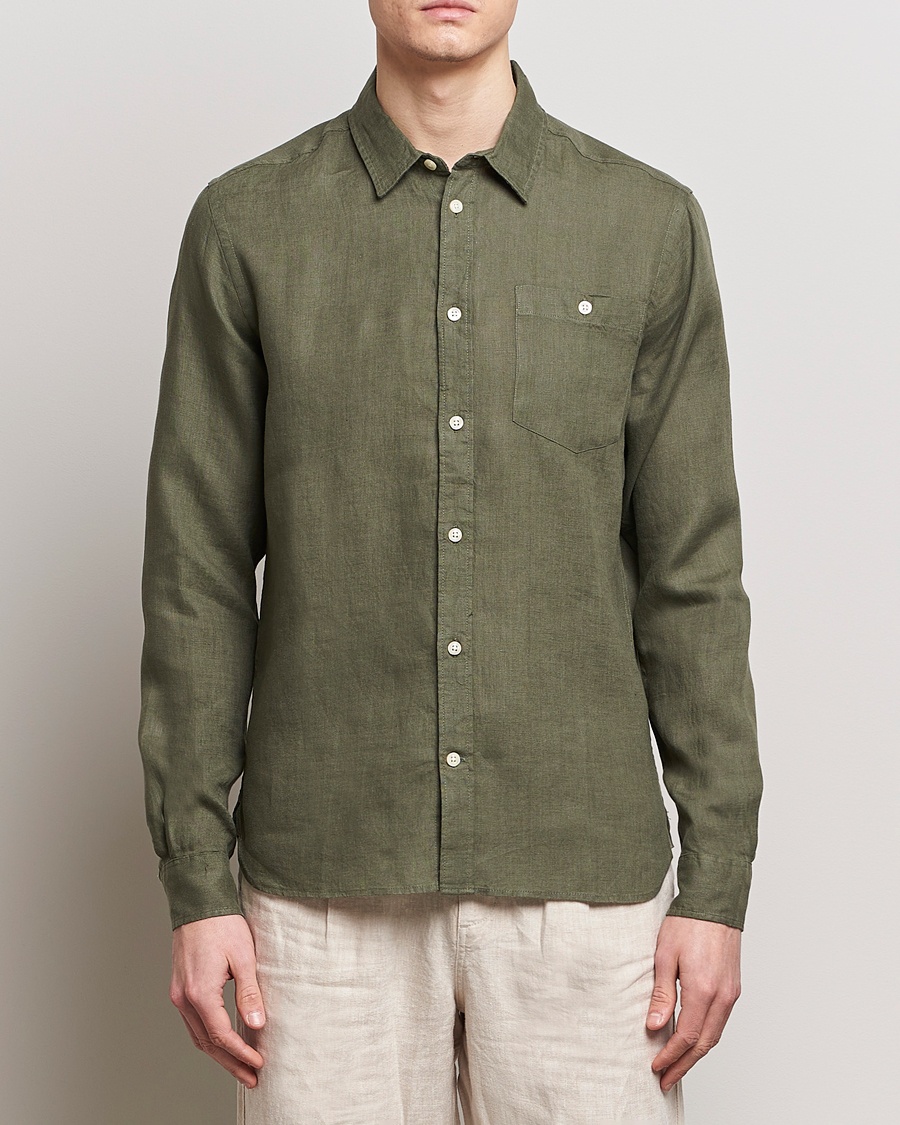 Uomini | 40% di sconto | KnowledgeCotton Apparel | Regular Linen Shirt Burned Olive