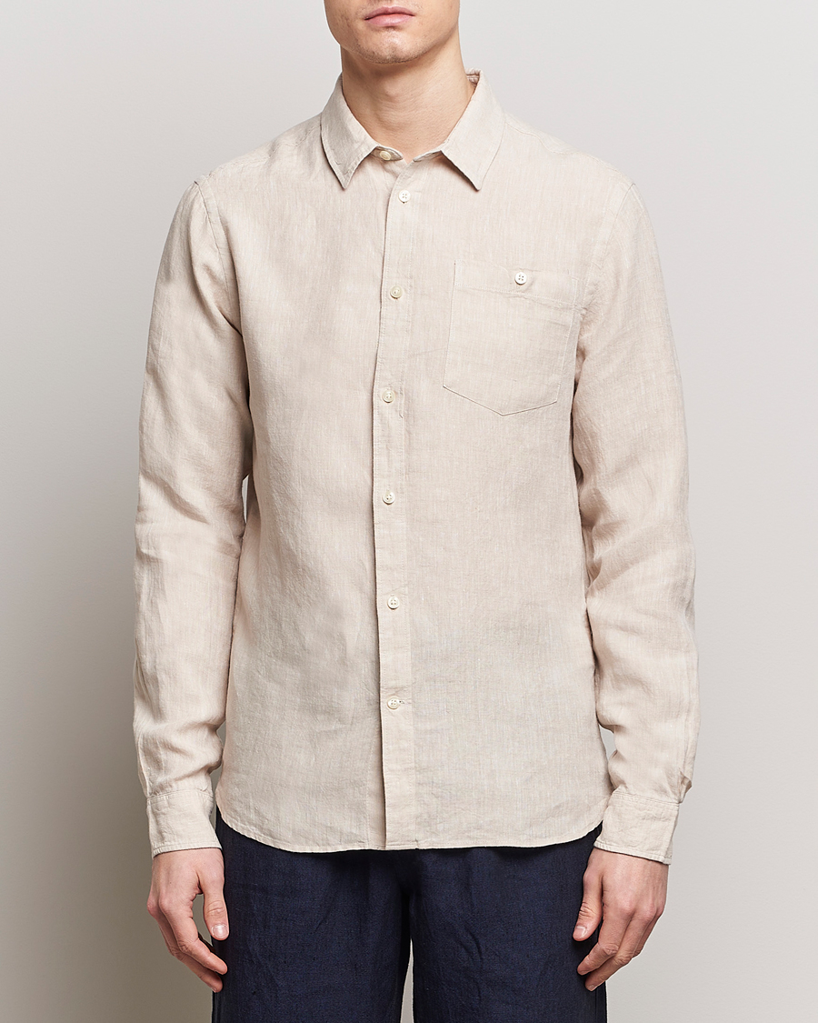 Uomini | Camicie di lino | KnowledgeCotton Apparel | Regular Linen Shirt Yarndyed Beige