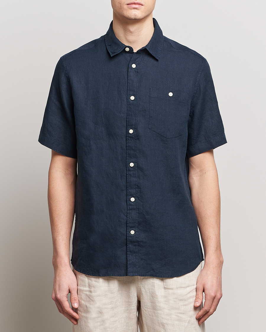 Uomini | Camicie a maniche corte | KnowledgeCotton Apparel | Regular Short Sleeve Linen Shirt Total Eclipse