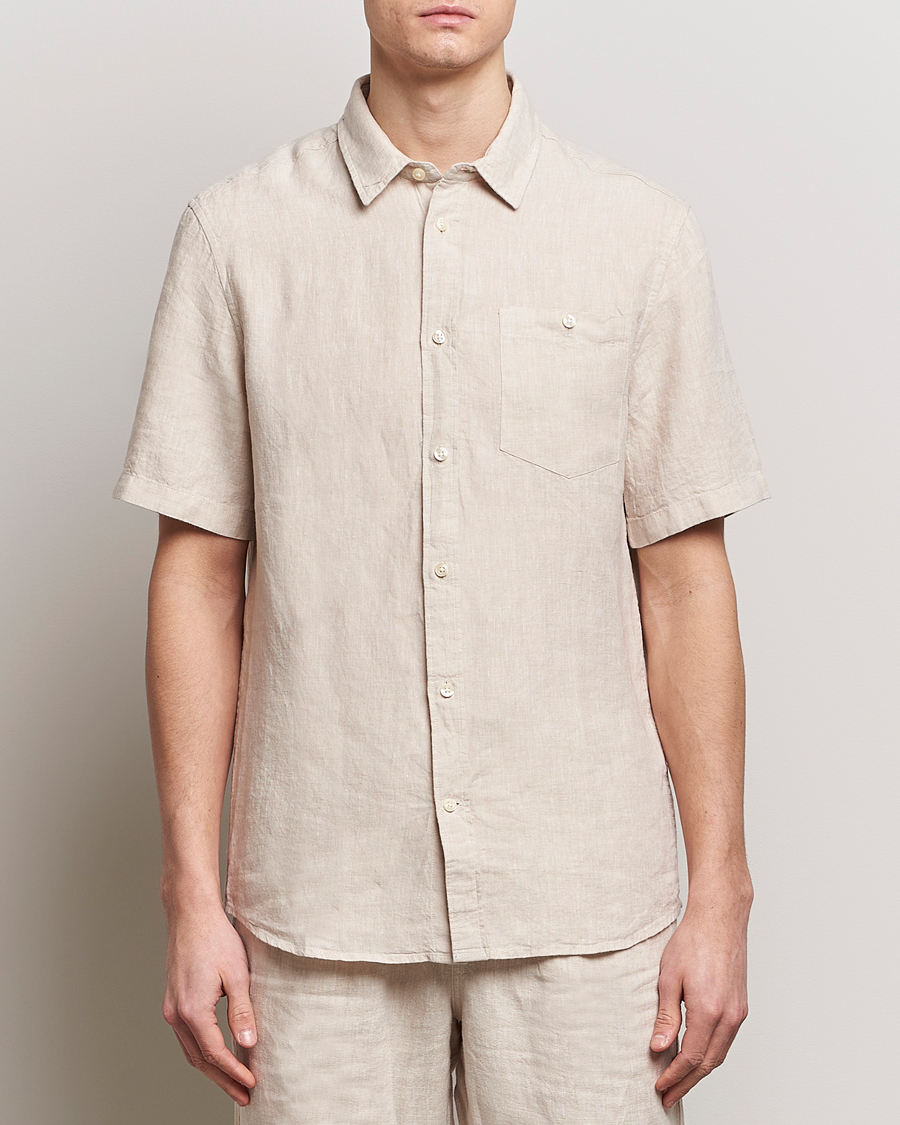 Uomini |  | KnowledgeCotton Apparel | Regular Short Sleeve Linen Shirt Yarndyed Beige