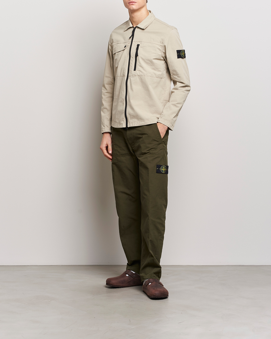 Uomini | Camicie | Stone Island | Cotton Twill Stretch Zip Overshirt Sand