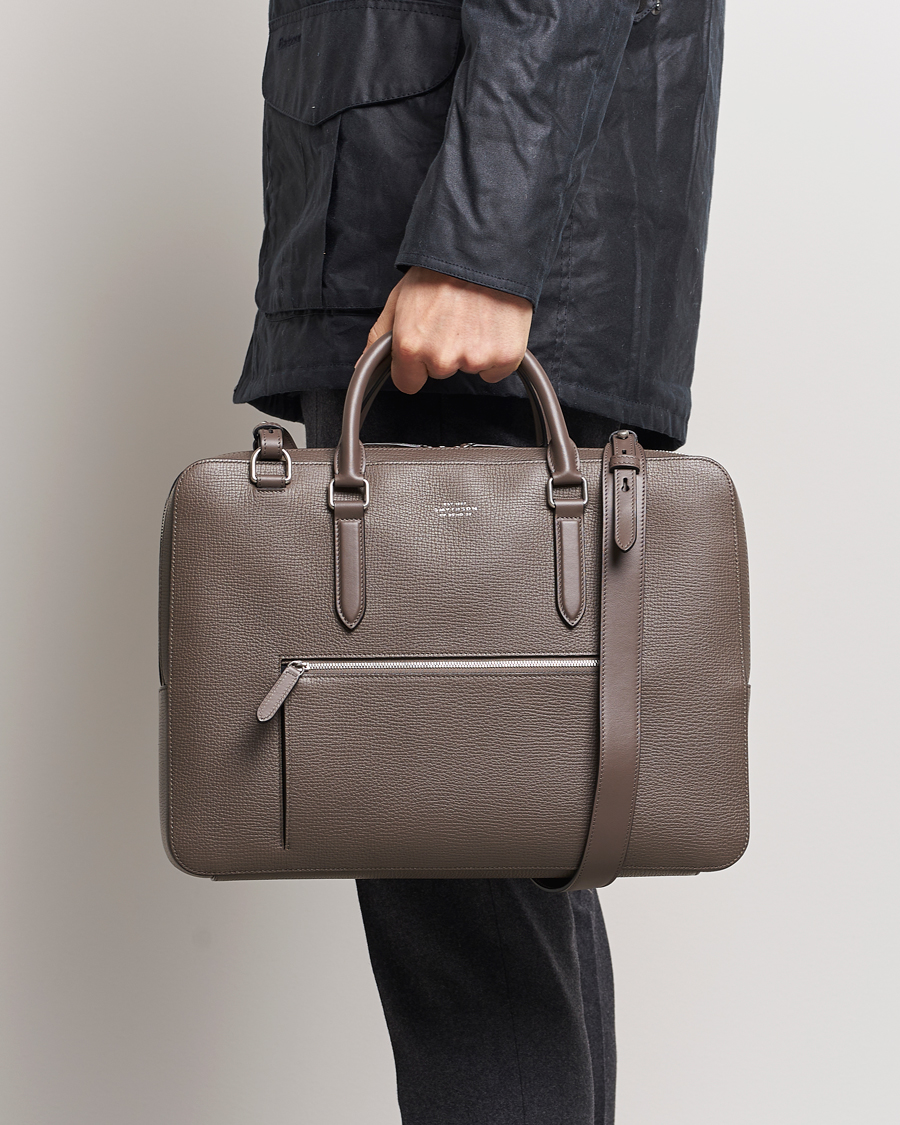 Uomini |  | Smythson | Ludlow Large Briefcase with Zip Front Dark Taupe