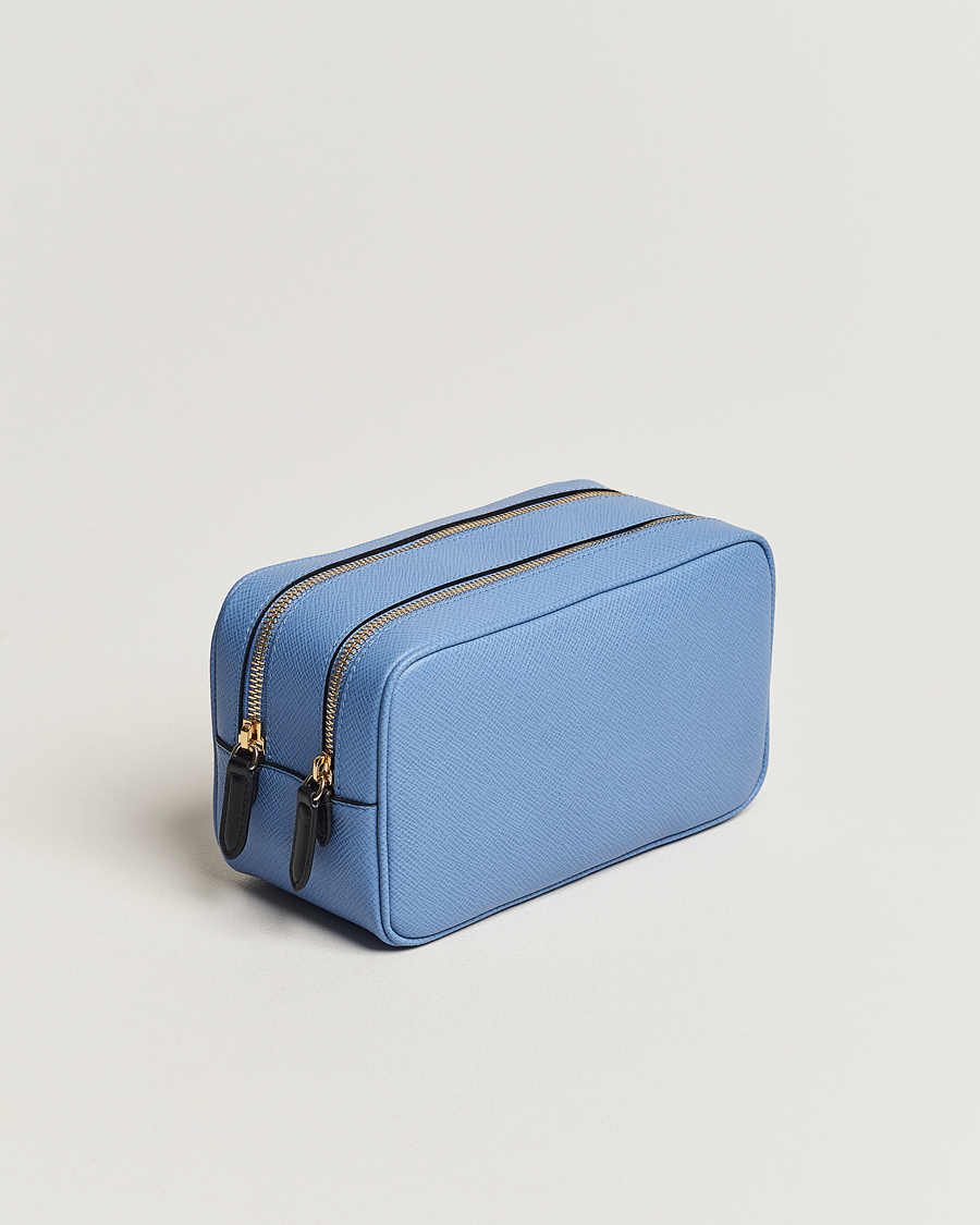 Uomini | Borse per il bucato | Smythson | Panama Double Zip Washbag Nile Blue