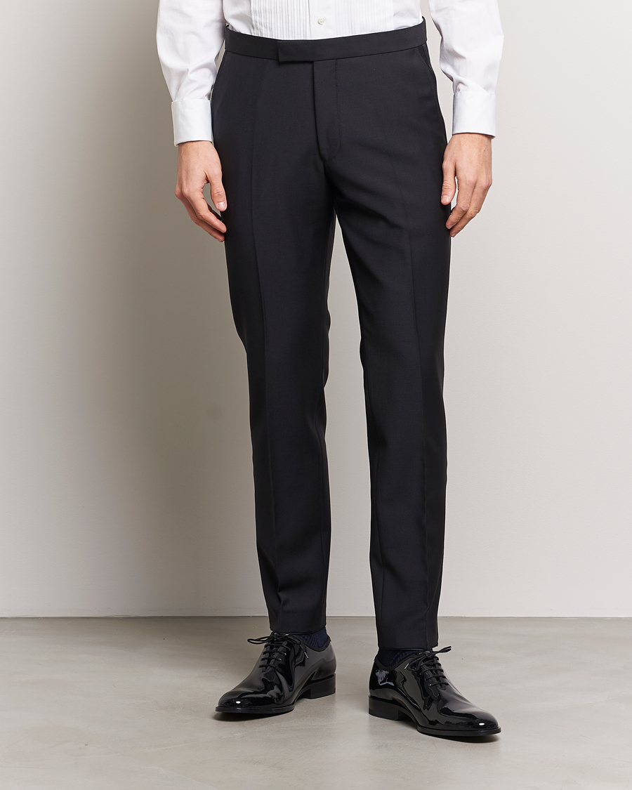 Uomini | Pantaloni da smoking | Oscar Jacobson | Denz Wool Tuxedo Trousers Black