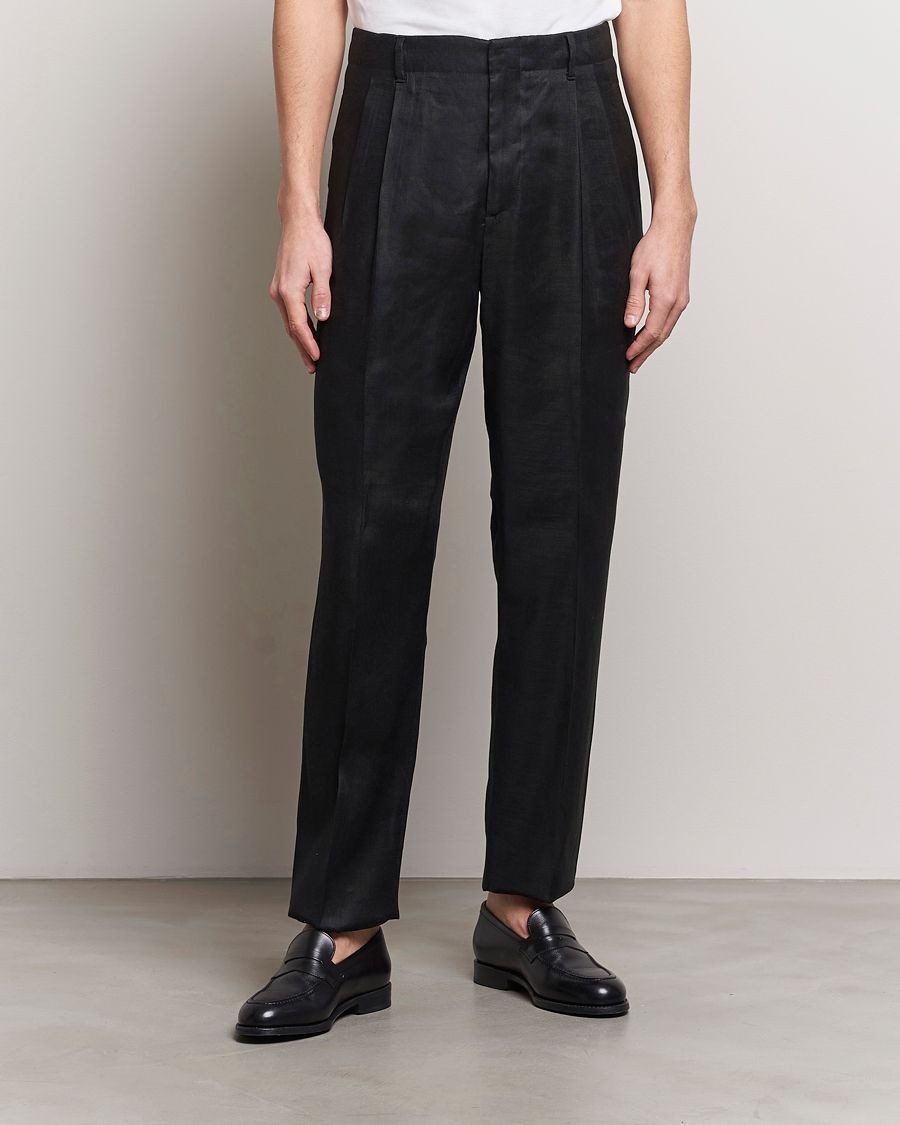 Uomini | Pantaloni di lino | Lardini | Atos Pleated Linen Trousers Black