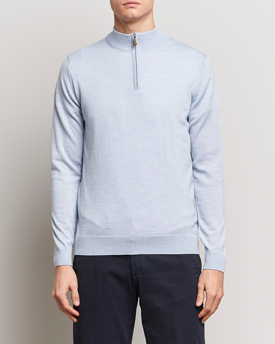 Uomini | Maglieria | Stenströms | Merino Half Zip Light Blue