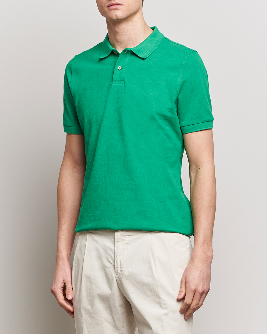 Uomini |  | Stenströms | Organic Cotton Piquet Polo Shirt Green