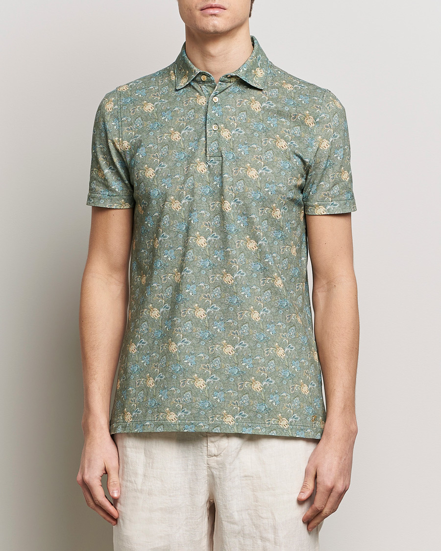 Uomini | Business & Beyond | Stenströms | Cotton Pique Paisley Printed Polo Shirt Green