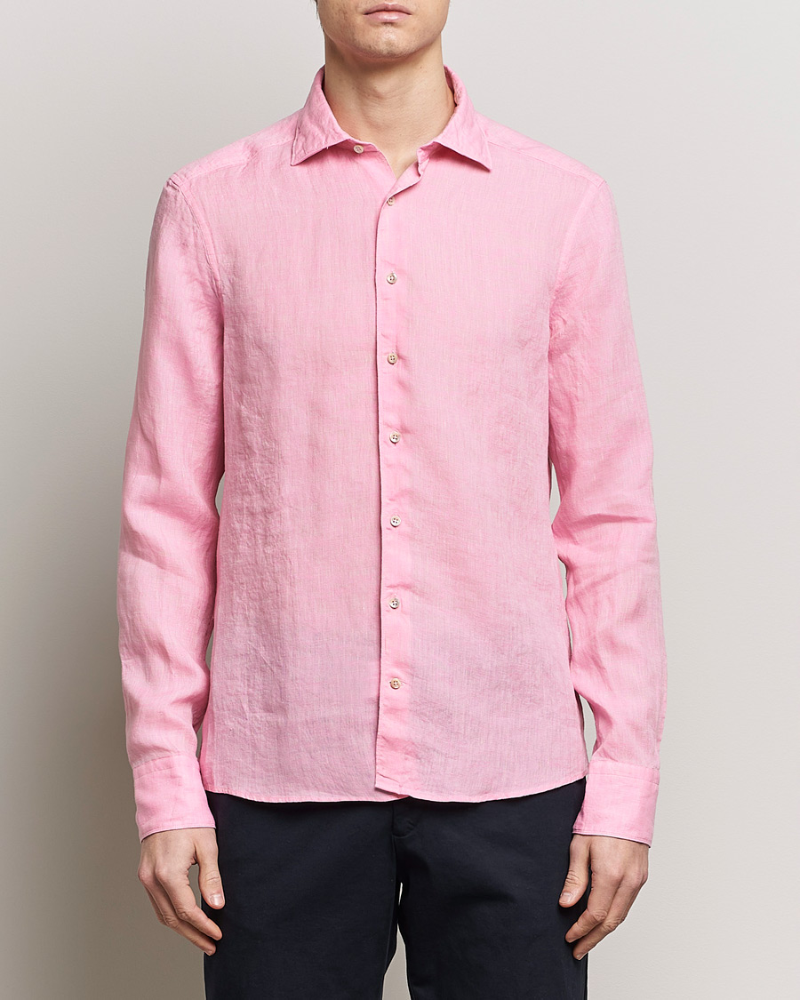 Uomini | Vendita | Stenströms | Slimline Cut Away Linen Shirt Pink