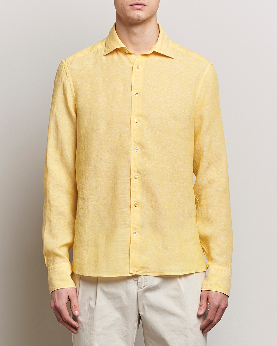 Uomini | 50% di sconto | Stenströms | Slimline Cut Away Linen Shirt Yellow