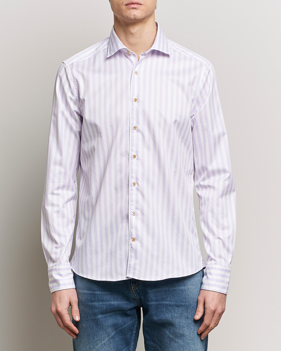 Uomini | Abbigliamento in saldo | Stenströms | Slimline Large Stripe Washed Cotton Shirt Purple