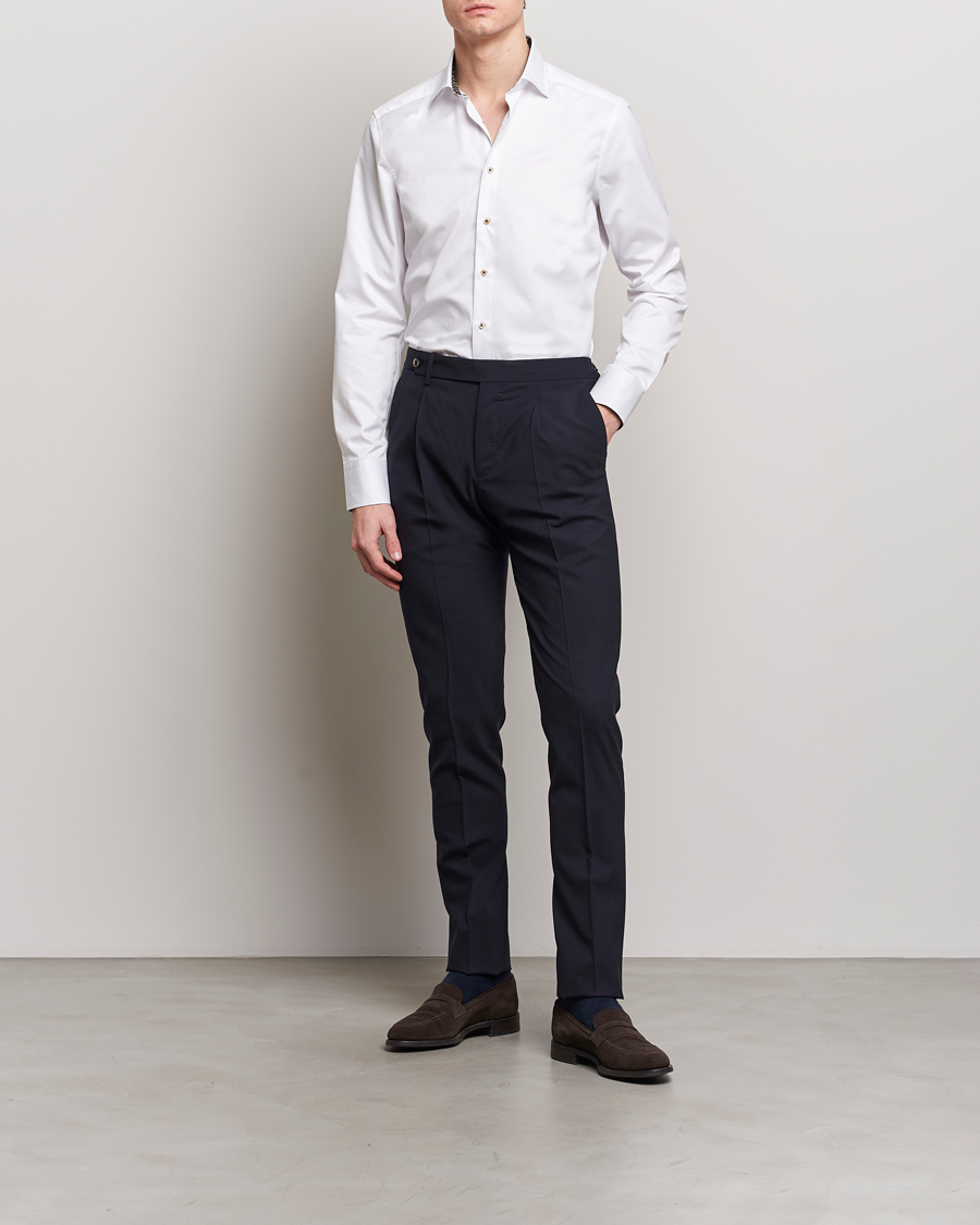 Uomini | Vendita | Stenströms | Slimline Cut Away Circle Contrast Shirt White