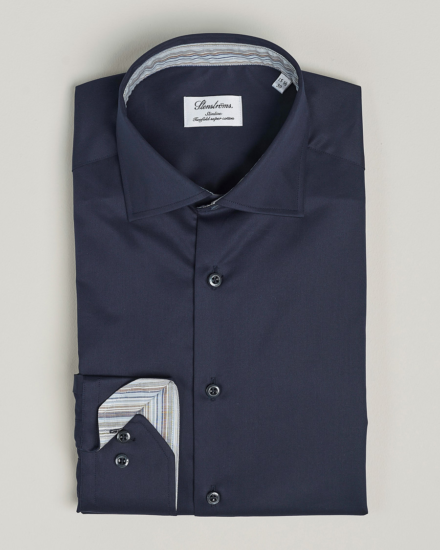 Uomini | Camicie | Stenströms | Slimline Multi Stripe Contrast Cut Away Shirt Navy