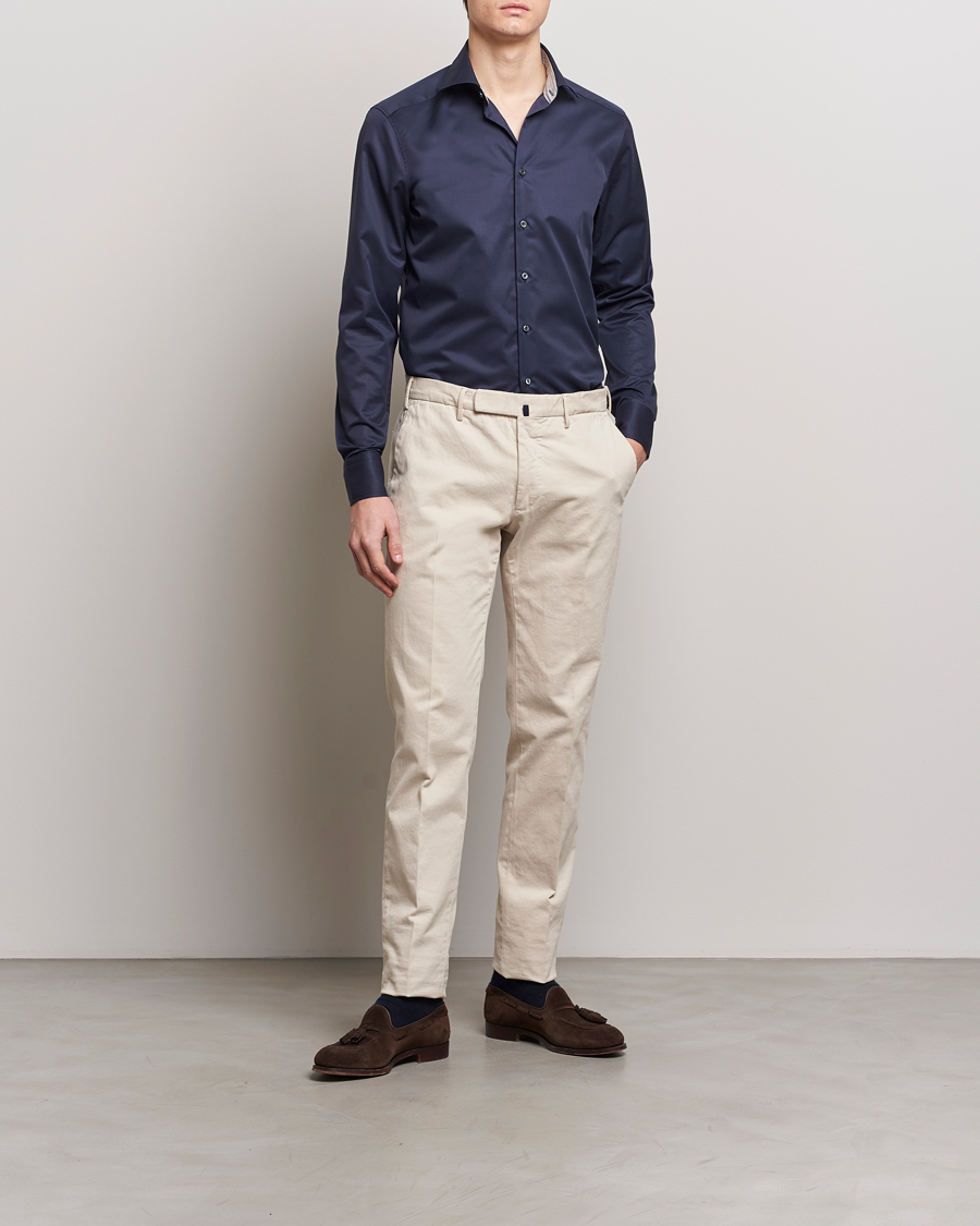 Uomini | Abbigliamento in saldo | Stenströms | Slimline Multi Stripe Contrast Cut Away Shirt Navy