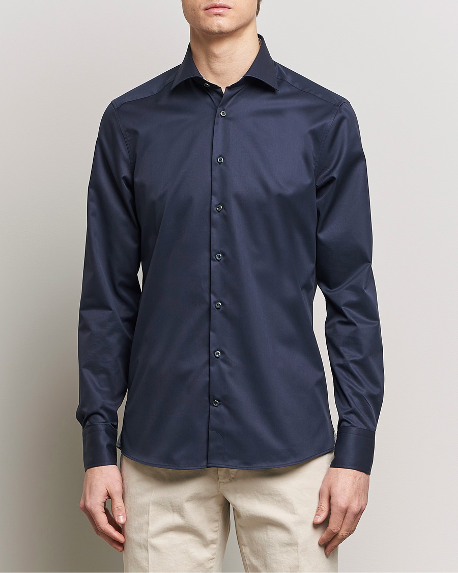 Uomini | Camicie | Stenströms | Slimline Multi Stripe Contrast Cut Away Shirt Navy