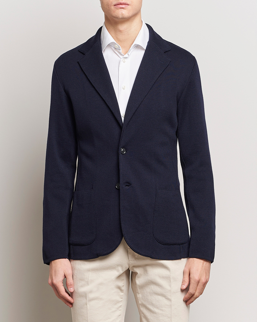 Uomini | Blazer di maglia | Lardini | Knitted Wool Blazer Navy