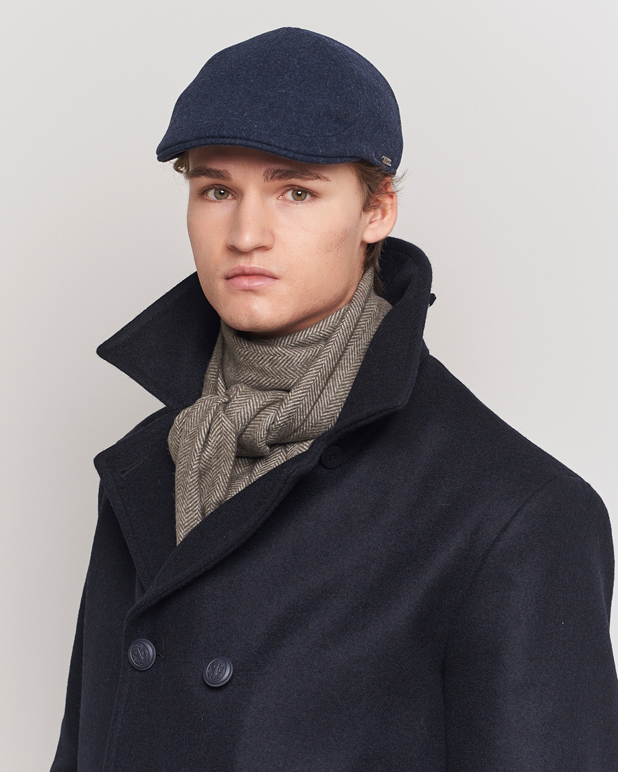 Uomini | Berretti piatti | Wigéns | Pub Cap Melton Wool Blue Melange