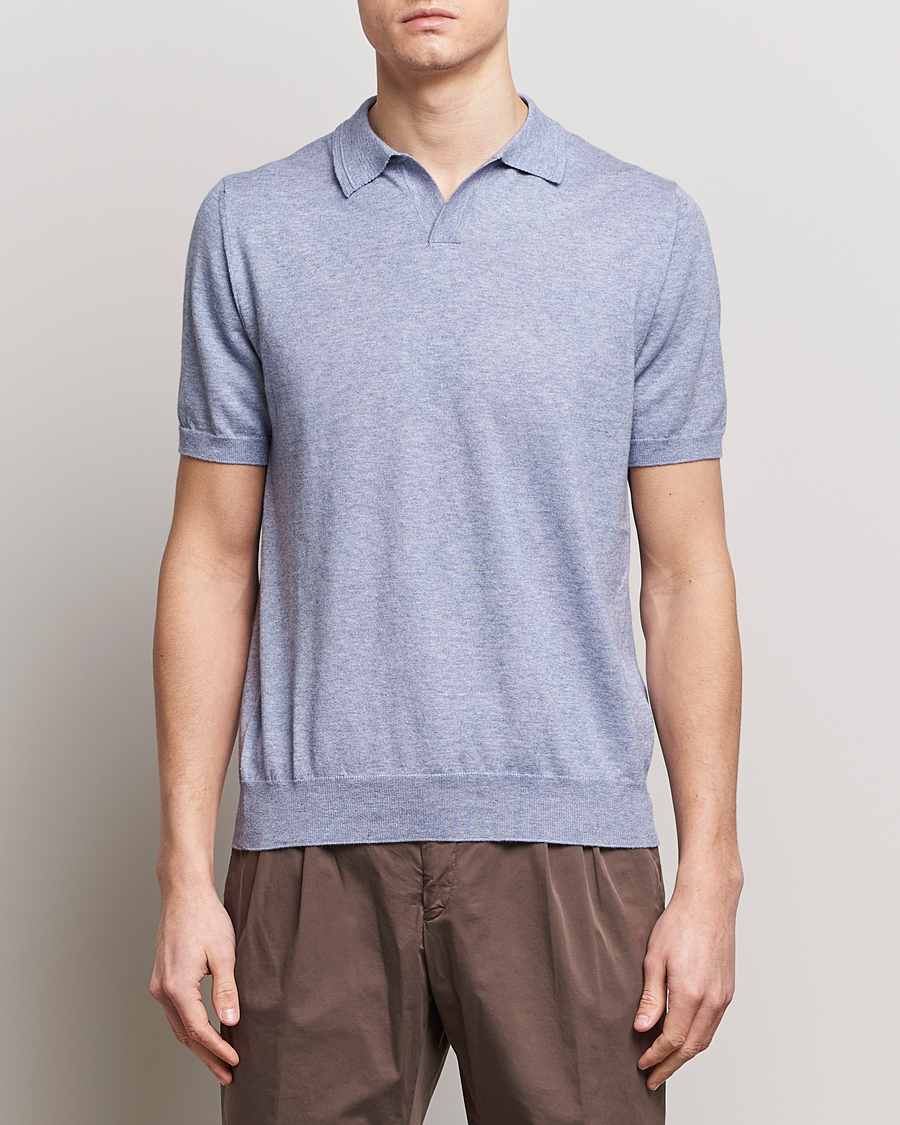 Uomini | Italian Department | Altea | Cotton/Cashmere Polo Shirt Light Blue