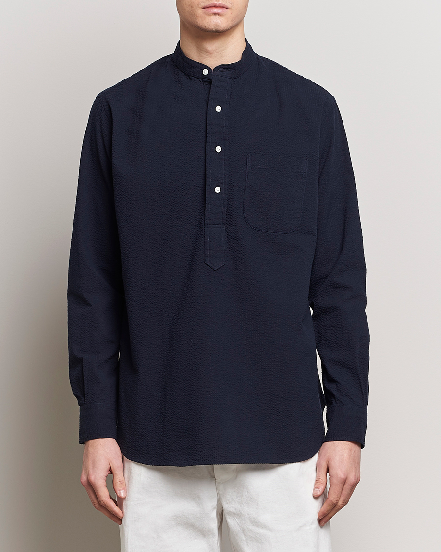 Uomini | Casual | Gitman Vintage | Tonal Seersucker Popover Shirt Navy