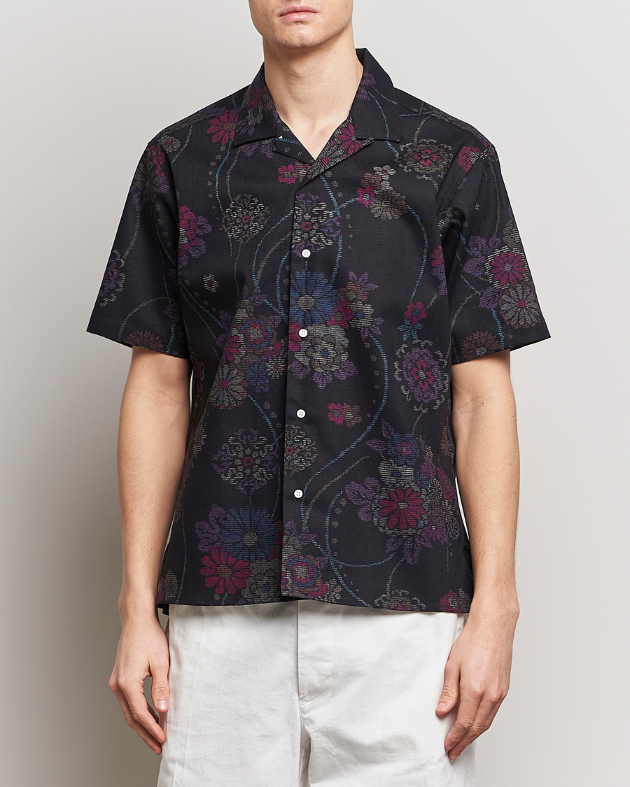 Uomini |  | Gitman Vintage | Japanese Floral Jacquard Camp Shirt Black