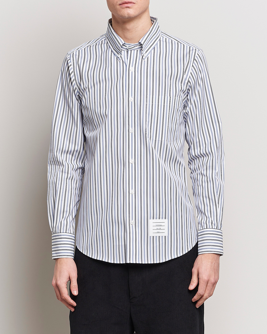 Uomini | Abbigliamento | Thom Browne | Button Down Poplin Shirt Navy Stripes