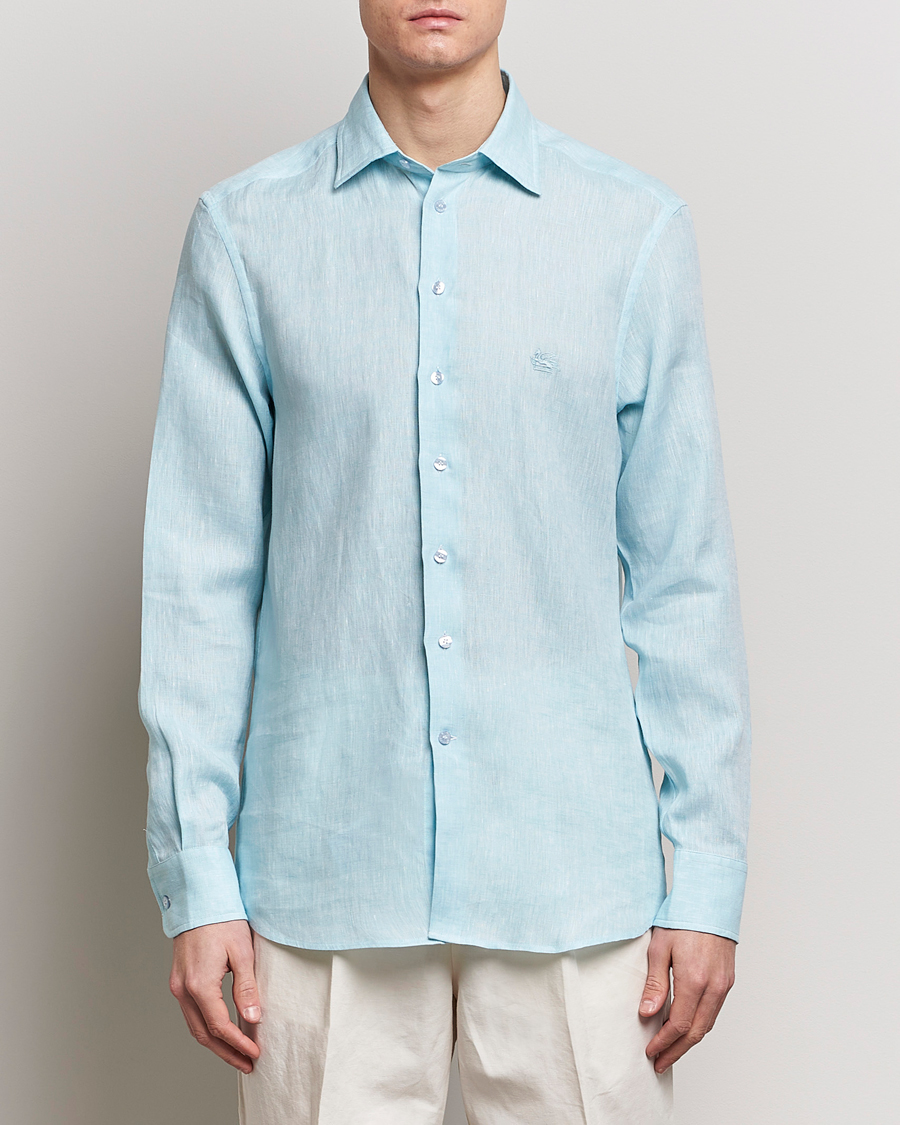 Uomini | Camicie | Etro | Slim Fit Linen Shirt Light Blue