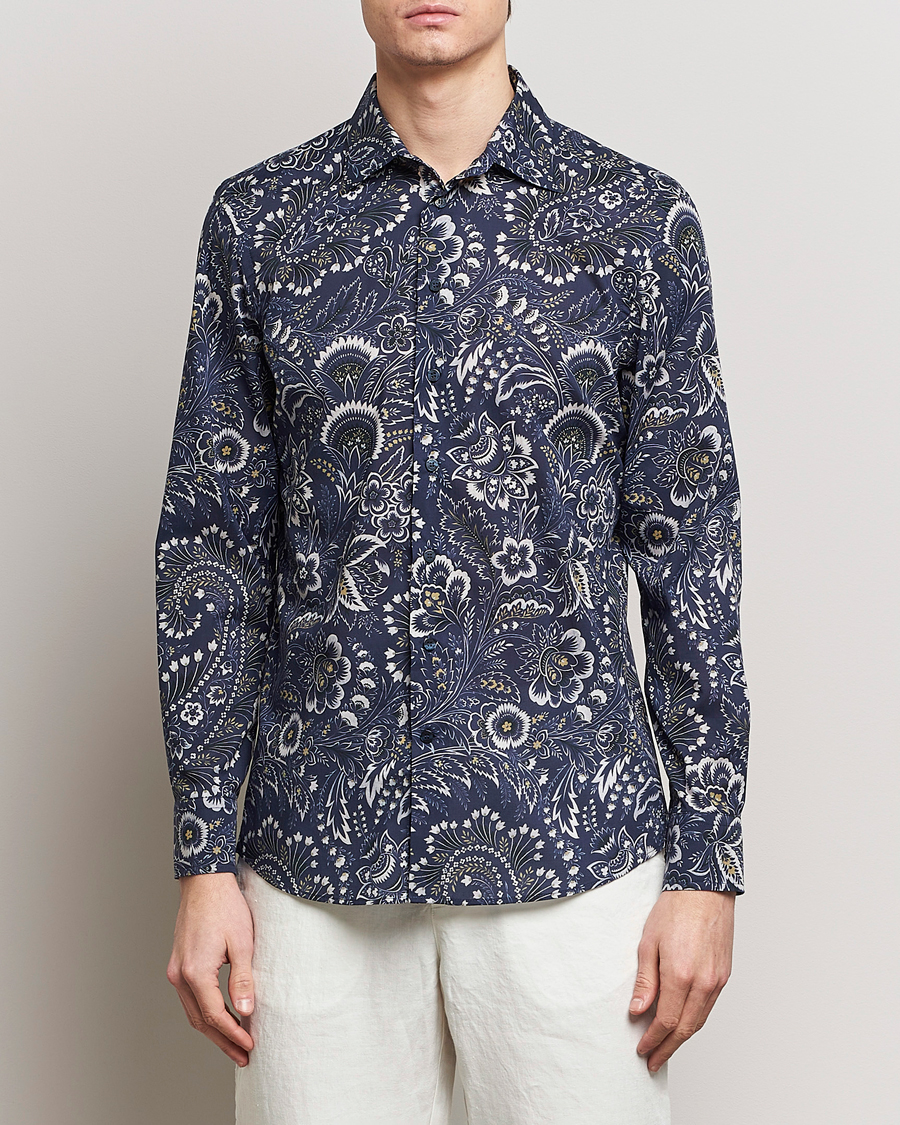 Uomini |  | Etro | Slim Fit Floral Print Shirt Navy