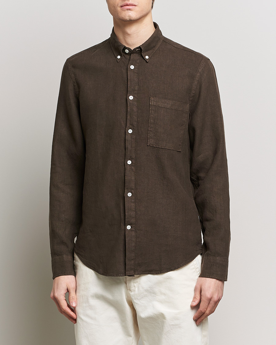 Uomini | Camicie di lino | NN07 | Arne Linen Shirt Demitasse Brown