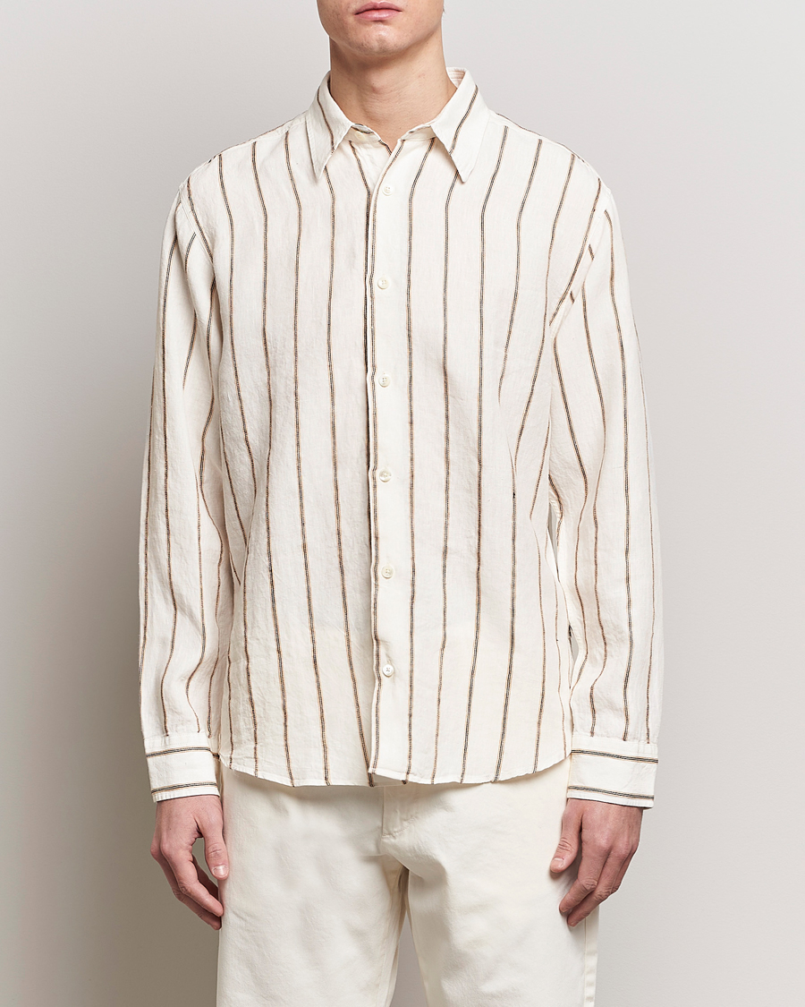 Uomini | Camicie di lino | NN07 | Quinsy Striped Linen Shirt Ecru Multi