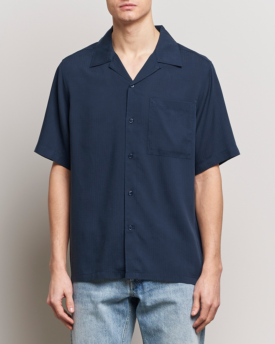 Uomini | Camicie a maniche corte | NN07 | Julio Ripstop Short Sleeve Shirt Navy Blue