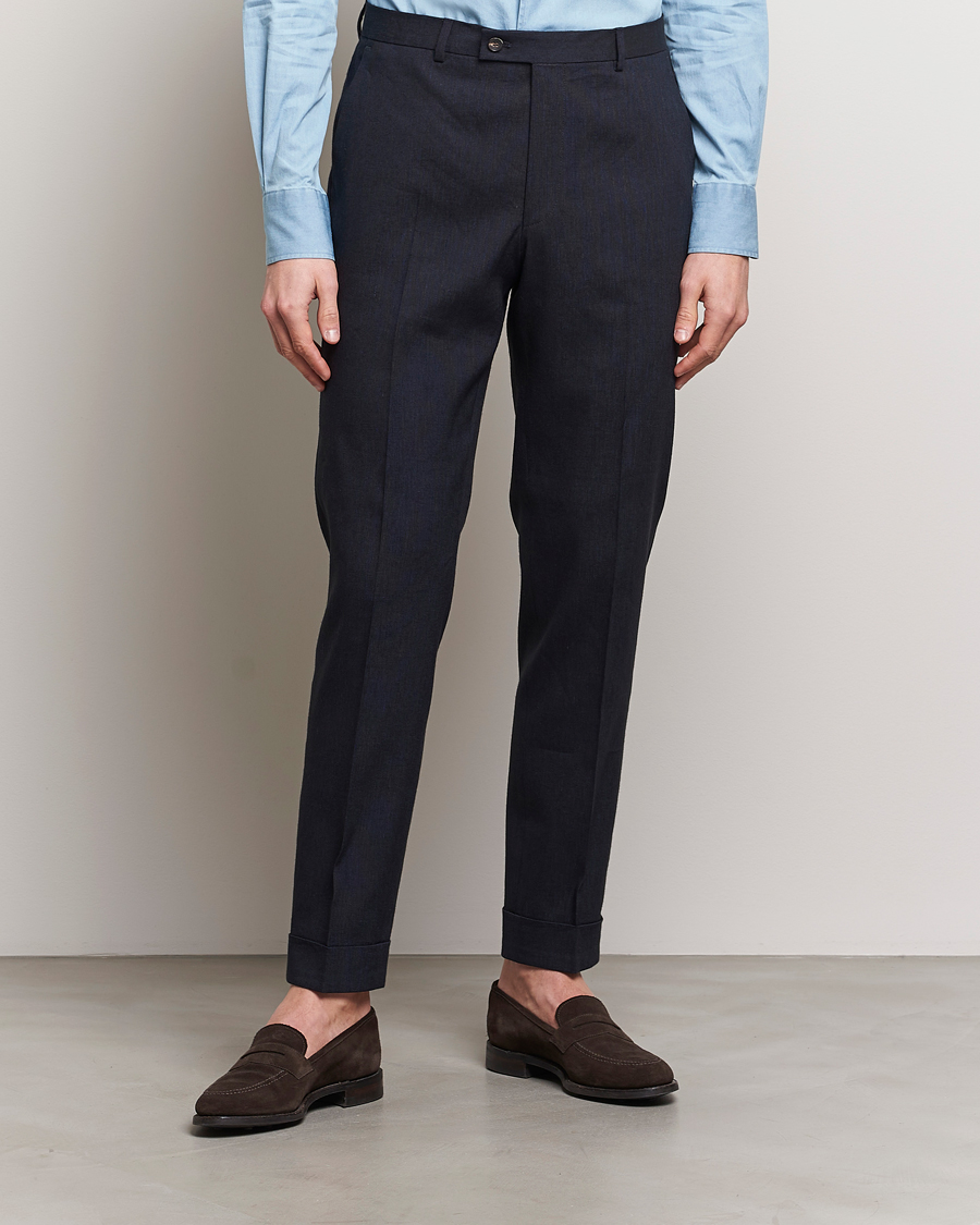 Uomini | Pantaloni da abito | Morris Heritage | Jack Summer Linen Trousers Navy