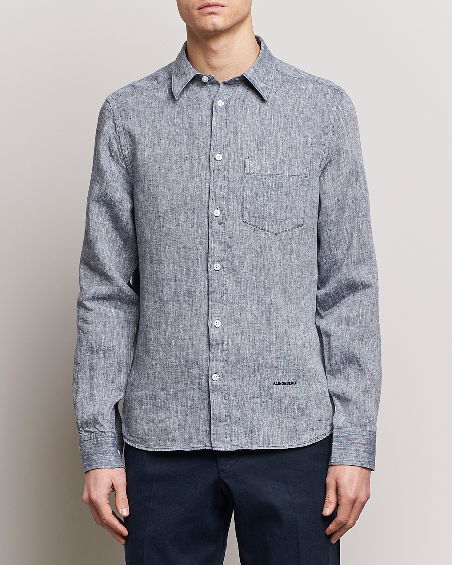 Uomini | Camicie | J.Lindeberg | Slim Fit Linen Melange Shirt Navy